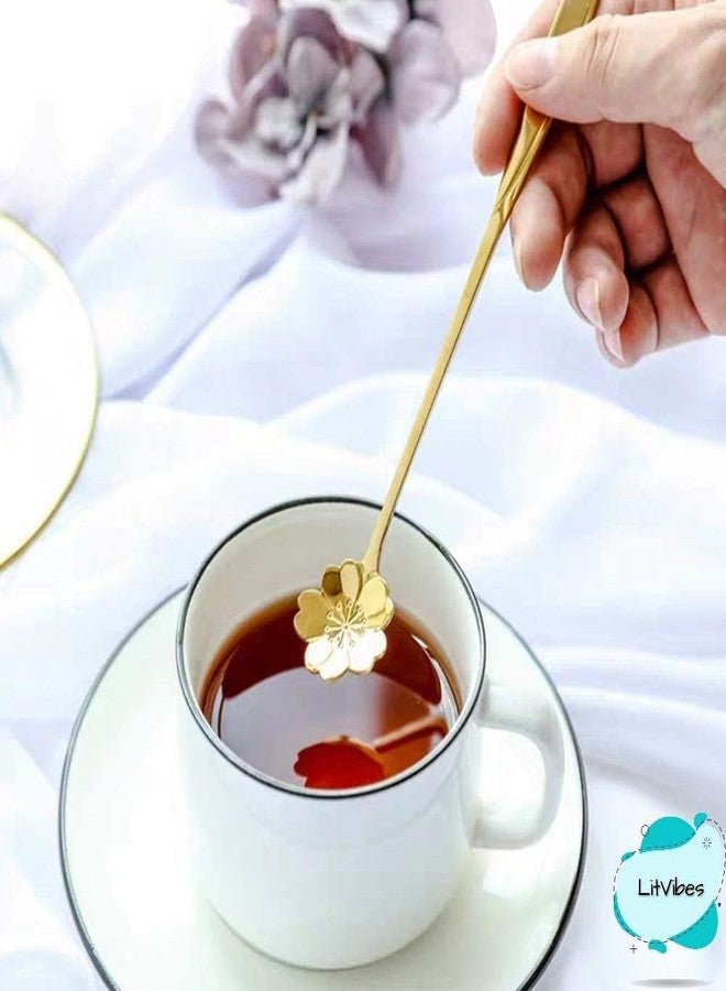 LitVibes Kitchen Dinner Dining Tableware,Cutlery Dessert Spoon,Coffee,Sugar,Mixing,Tea,Stirring,Cake And Ice Cream Spoon,Stir Bar Gold Flower Stainless Steel Spoon-Set Of 6(Random),13 Centimeters - Image 4